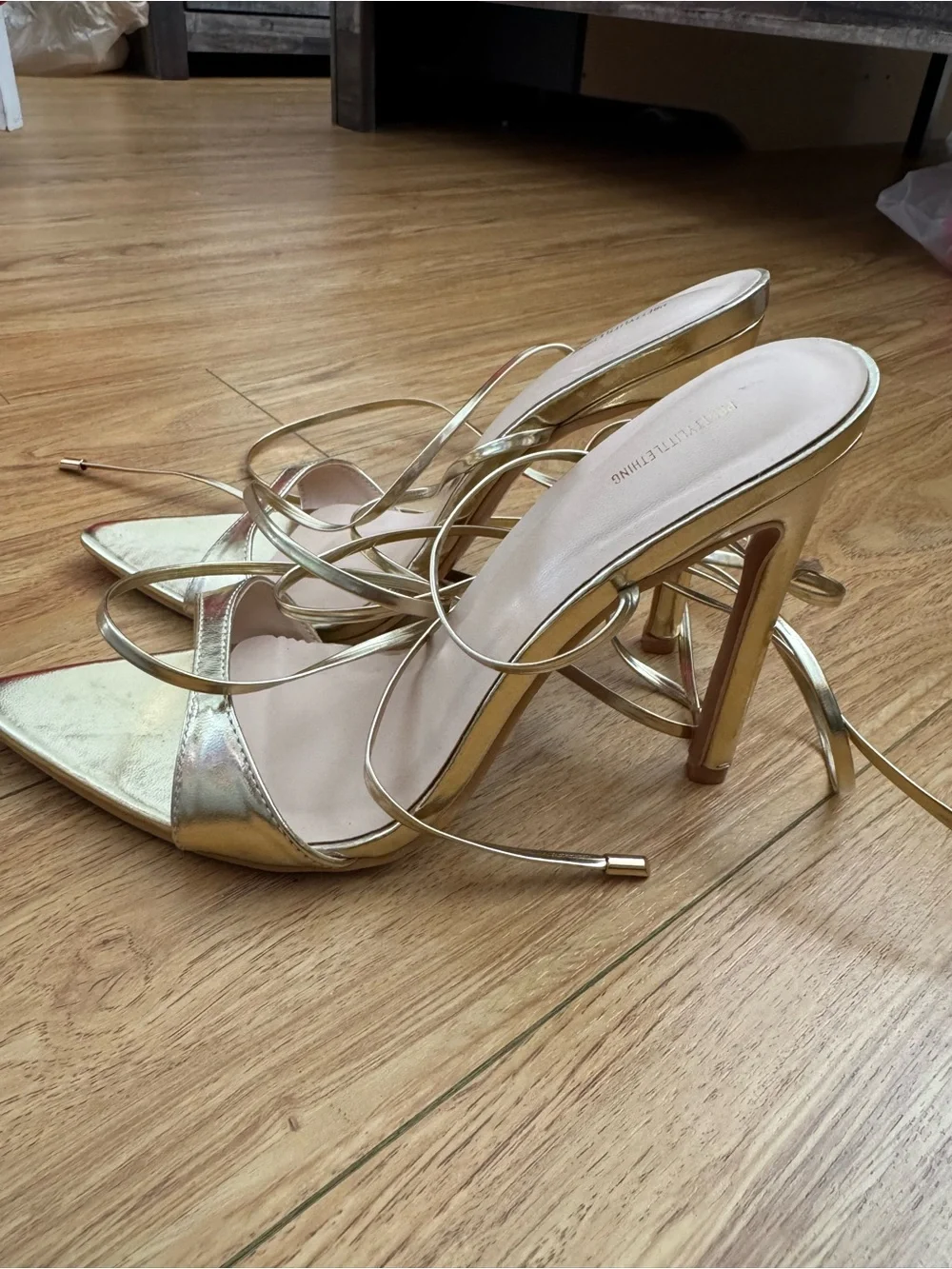 PrettyLittleThing Metallic Gold Pointed Lace-Up Heels